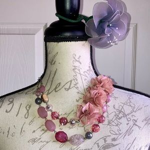 New York & Co Floral Faux Stone Double Strand Statement Necklace